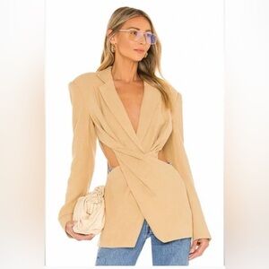 L'Academie Camel Textured Emmy Cutout Blazer Top